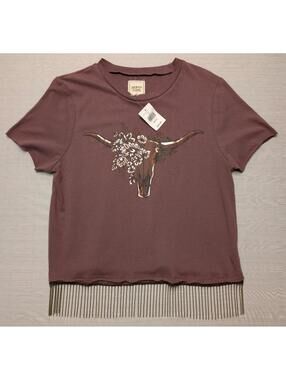 NWT Buckle Modish Rebel Steer Head Cropped Shirt With Beaded Fringe Medium